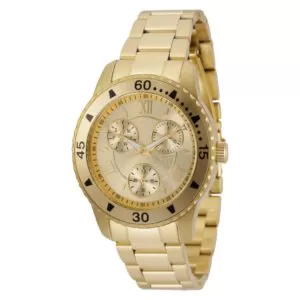 Reloj Invicta Angel con caja de acero inoxidable dorado y esfera metálica, ideal para uso diario