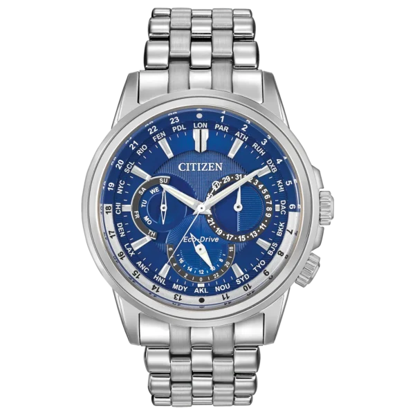 Citizen BU2021-51L - reloj con hora mundial, esfera azul y correa de acero inoxidable, disponible en Colombia
