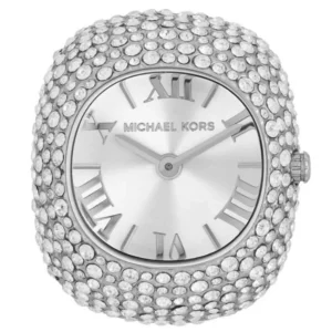 Anillo reloj Michael Kors Rylee MK4848 plateado con cristales de pavé, dial blanco y números romanos
