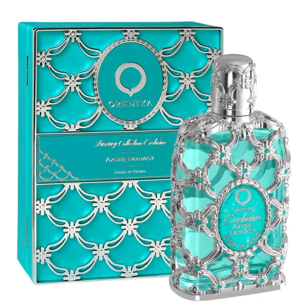 Perfume Orientica Azure Fantasy Extrait De Parfum 80ml, fragancia unisex fresca y sofisticada, frasco azul turquesa elegante