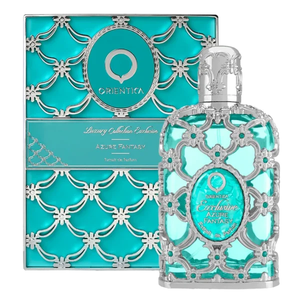 Perfume Orientica Azure Fantasy Extrait De Parfum 80ml, fragancia unisex fresca y sofisticada, frasco azul turquesa elegante