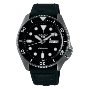 Reloj Seiko 5 Sports con esfera negra, índices LumiBrite y cristal Hardlex