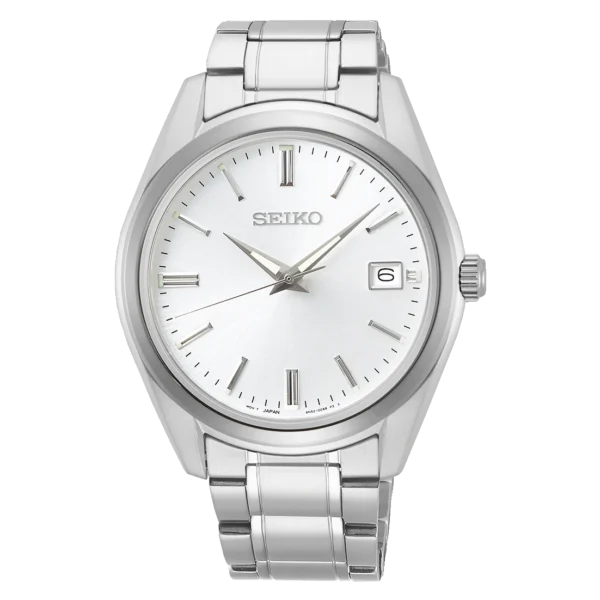 Seiko SUR307P1 - reloj de cuarzo para hombre con esfera plateada y cristal de zafiro