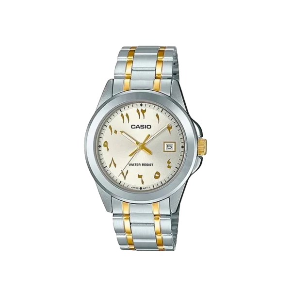 Casio MTP-1215SG-7B3DF - reloj clásico bicolor para hombre con calendario y esfera plateada