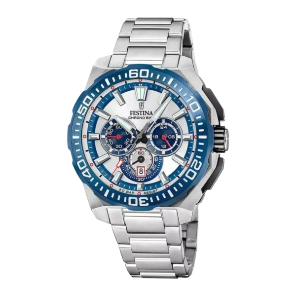 Reloj Festina Chrono Bike F20724/1 con esfera plateada y correa metálica – Mundo Reloj Barranquilla