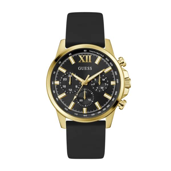 Reloj Guess GW0913G2 Walker multifunción para hombre, dorado con esfera negra, ideal para el estilo casual