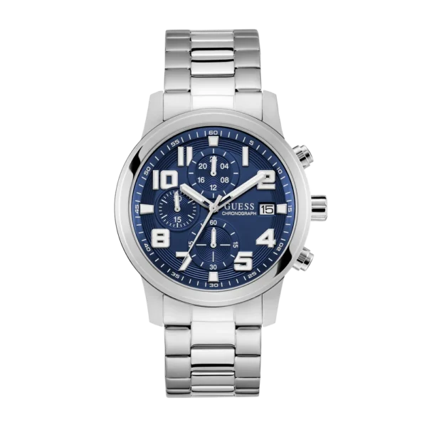 Reloj Guess GW0917G1 Atticus para hombre, cronógrafo plateado con esfera azul, estilo moderno