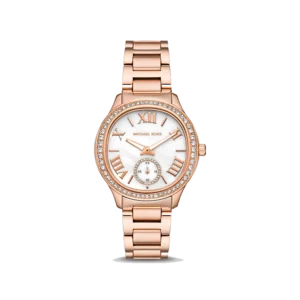 Michael Kors Sage MK4806 - reloj dorado rosa para mujer con bisel pavé y esfera nácar.