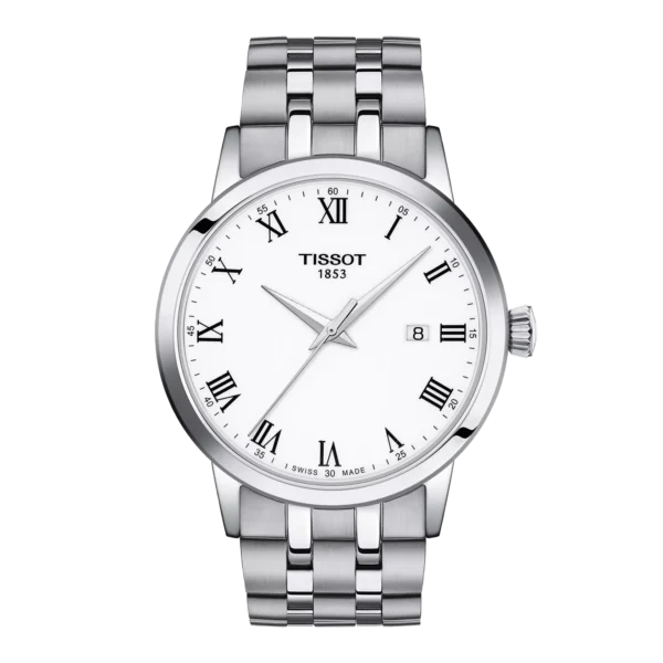Reloj Tissot Classic Dream T129.410.11.013.00 para hombre con dial blanco, elegancia suiza