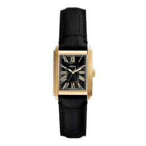 Fossil Carraway FS6091 con caja dorada y correa negra – disponible en Barranquilla