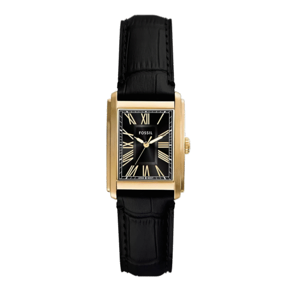Fossil Carraway FS6091 con caja dorada y correa negra – disponible en Barranquilla