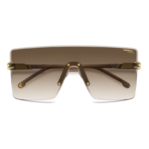 Detalle de lente marrón degradado con montura dorada Carrera