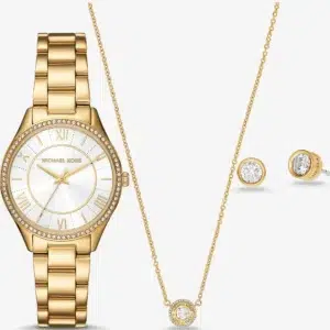 Set Michael Kors MK4849SET con reloj, collar y aretes en su caja original.