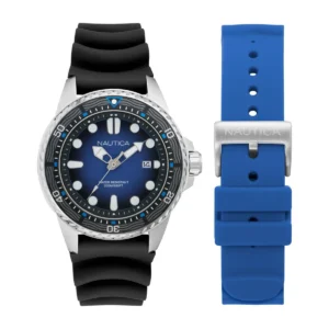 Reloj Nautica NAPSDF504 azul 47 mm con correa de silicona negra y resistencia 200M