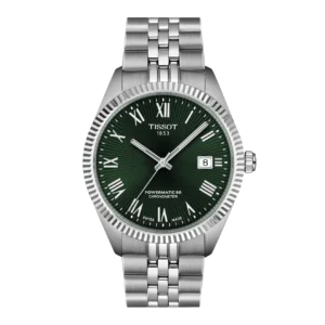 Reloj Tissot Ballade 39mm Powermatic 80 COSC con esfera verde y brazalete de acero.