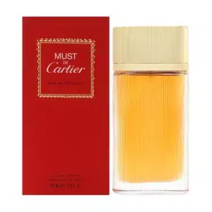 Perfume Cartier Must De Cartier 100ml junto a su caja original