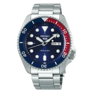 Reloj Seiko 5 Sports SRPD53K1 automático con bisel Pepsi y esfera azul.