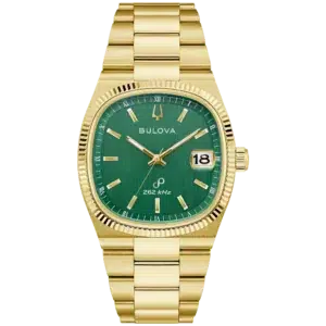 Bulova Super Seville 97B237 dorado con esfera verde y cristal de zafiro