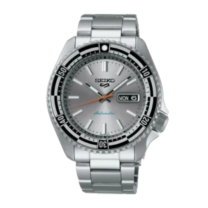 Seiko 5 Sports SRPK09K1 automático con esfera plateada y bisel unidireccional